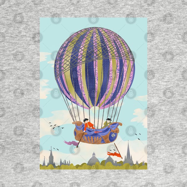 Early hot air balloon flying over Oxford city by NattyDesigns